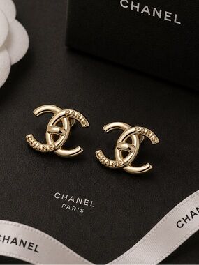 Gold CC Logo Stud Earrings